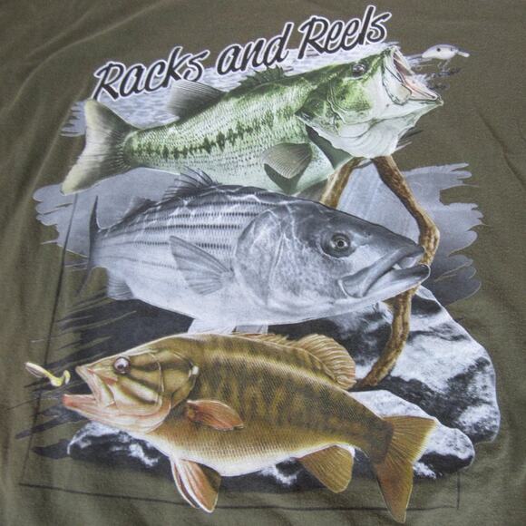 Fishing T-Shirt Size 2XL Green Racks and Reel Sports Hunting Fishing Gear Logo - Picture 4 of 5